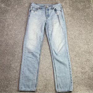 American Eagle Tomgirl Jeans Women's 2 Long Blue Boyfriend Mid-Rise Button Fly